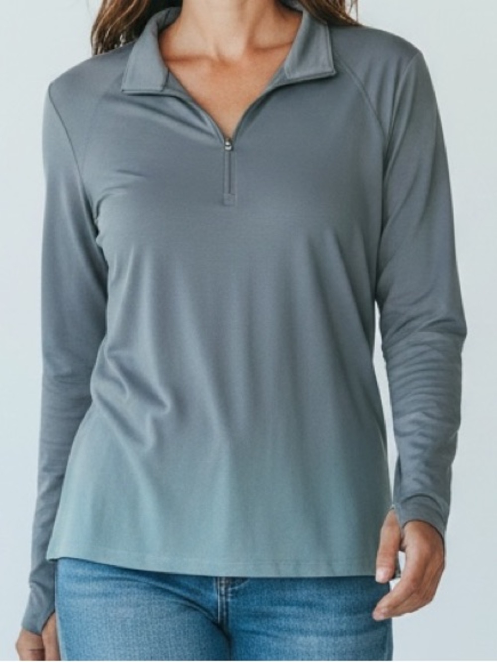 Free Fly Apparel Women's Long Sleeve Quarter-Zip Top in Gray